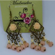 Aro Bronze con rositas y piedras en color piel y beige 