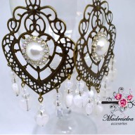 Aro Grande Corazón bronce con Perlas y detalles blanco