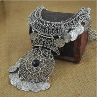 Collar Bohemio Moneda Doble Plata