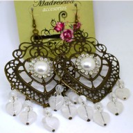 Aro Grande Corazón bronce con Perlas y detalles blanco