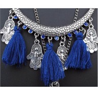 Maxi Collar Boho Con Borlas Azules