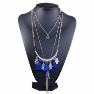 Maxi Collar Boho Con Borlas Azules