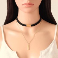 Choker Cuero Gamuza con Cadenita dorada 